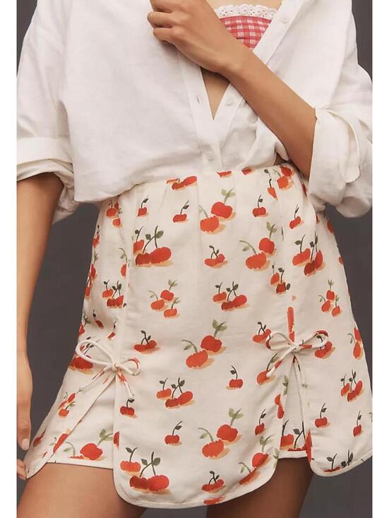 Farm Rio Pants - Farm Rio x Anthropologie Cherry Print Linen Blend Skort Cottagecore Coquette